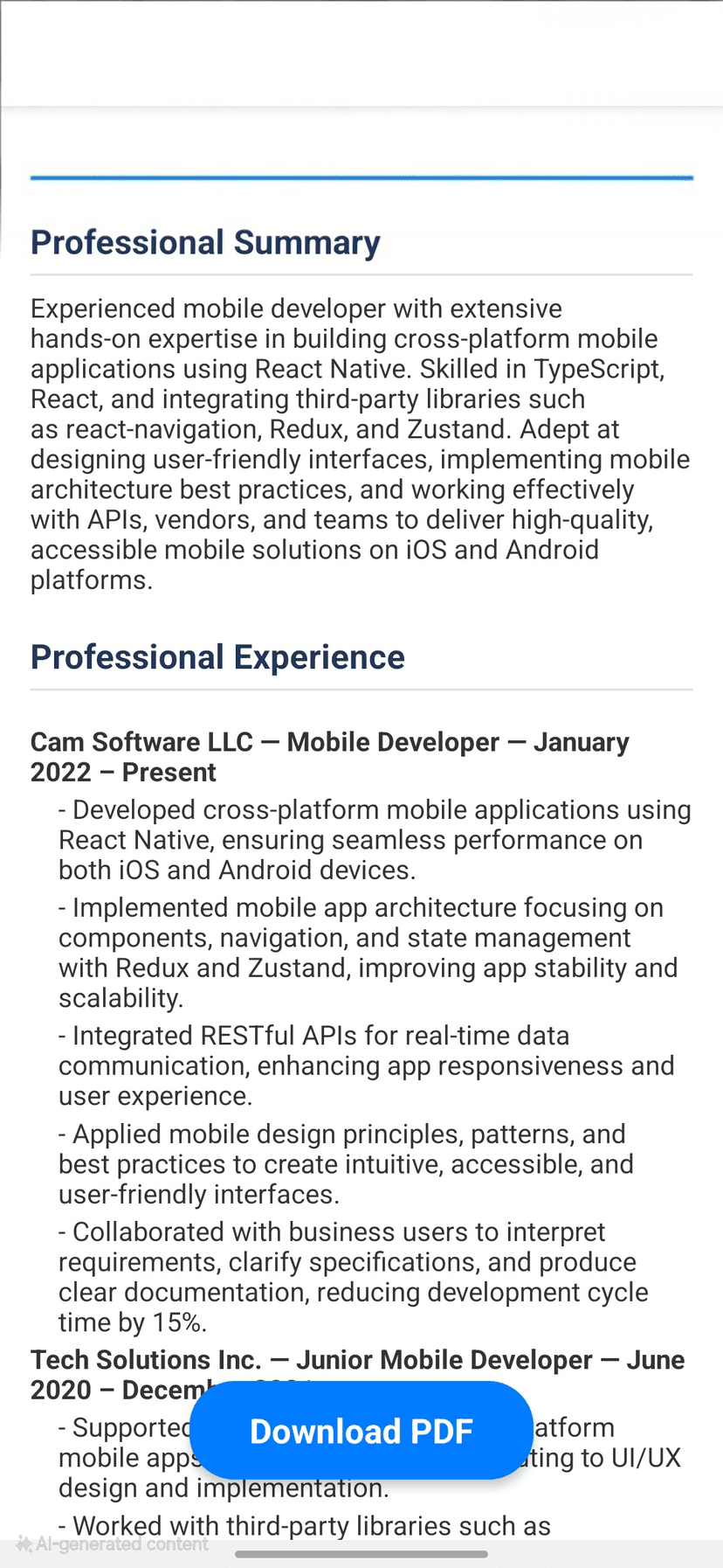 The Resume App — AI-powered resume builder built by CAM Software